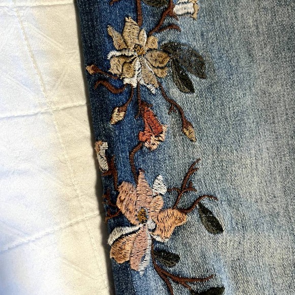 Democracy Blue and Cream Skinny Jeans with Floral Embroidery - Picture 5 of 13